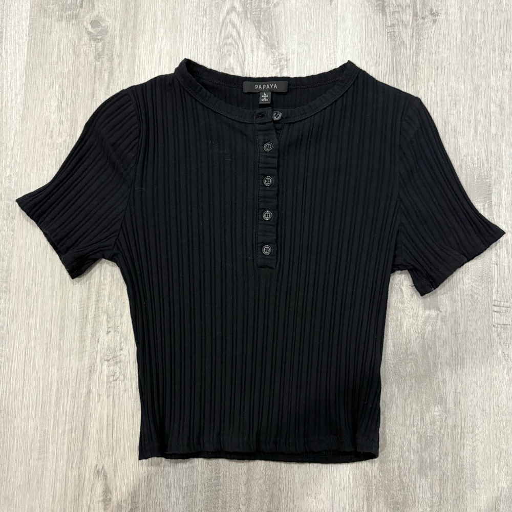 Papaya Fitted Black Crop Top